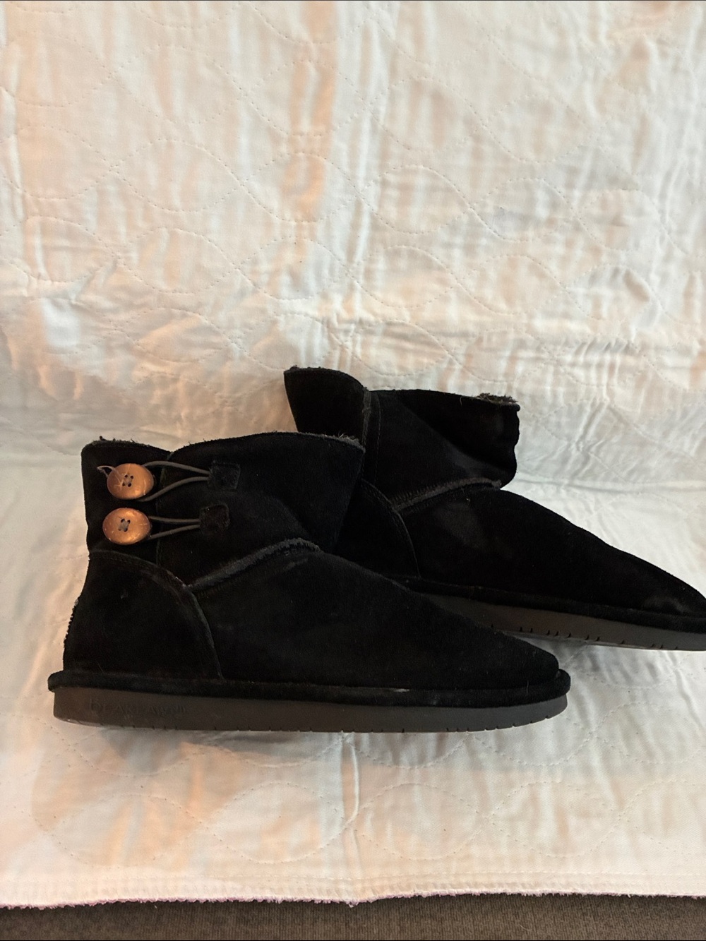 BearPaw Black Suede Button Ankle Boots